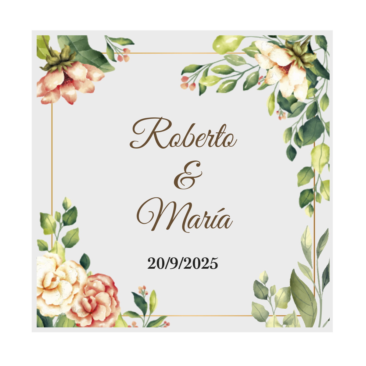 Adesivo 5x5 con fondo trasparente con fiori personalizzato per eventi