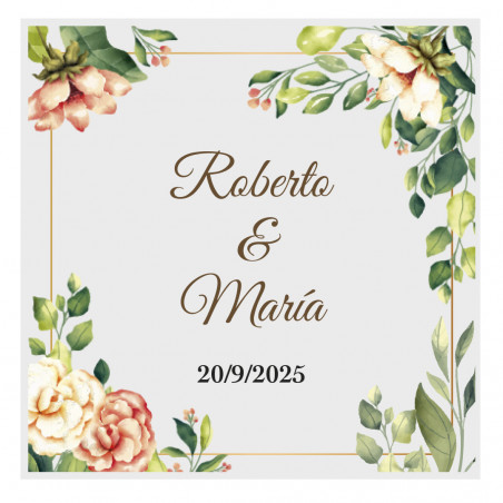 Adesivo 5x5 con fondo trasparente con fiori personalizzato per eventi