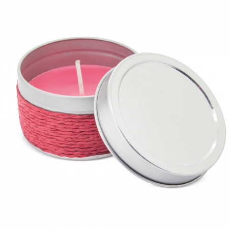 Candela aromatica in scatola decorata con corda e coperchio personalizzato per comunione bambina