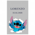 Adesivo trasparente 3x5cm personalizzabile con Stitch per eventi