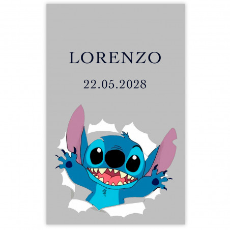 Adesivo trasparente 3x5cm personalizzabile con Stitch per eventi