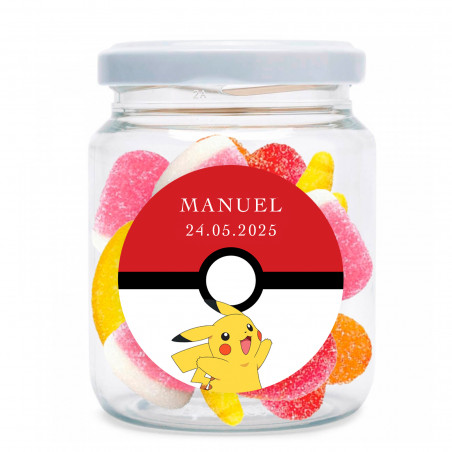 Barattolo con caramelle assortite personalizzato con adesivo di Pikachu
