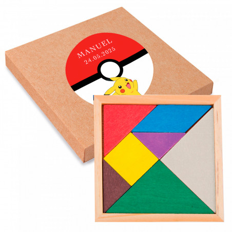 Puzzle in legno in scatola con adesivo design pokemon personalizzabile da regalare