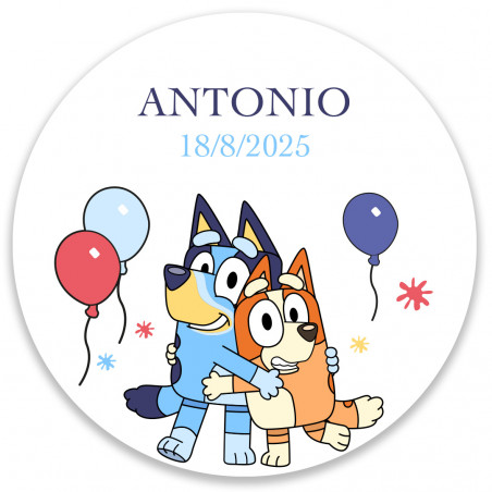 Adesivo bluey e bingo 5cm rotondo personalizzato