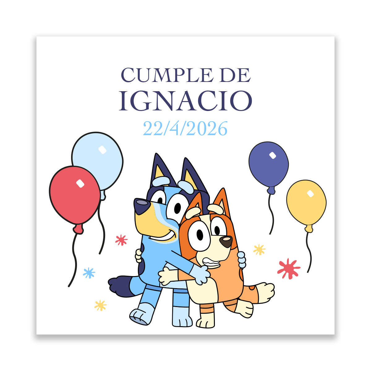 Adesivo Personalizzato Bluey e Bingo Ideale per Compleanni ed Eventi Infantili 5x5cm