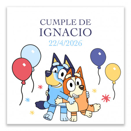 Adesivo Personalizzato Bluey e Bingo Ideale per Compleanni ed Eventi Infantili 5x5cm