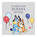 Adesivo Personalizzato Trasparente di Bluey e Bingo Ideale per Compleanni e Feste per Bambini 5x5cm