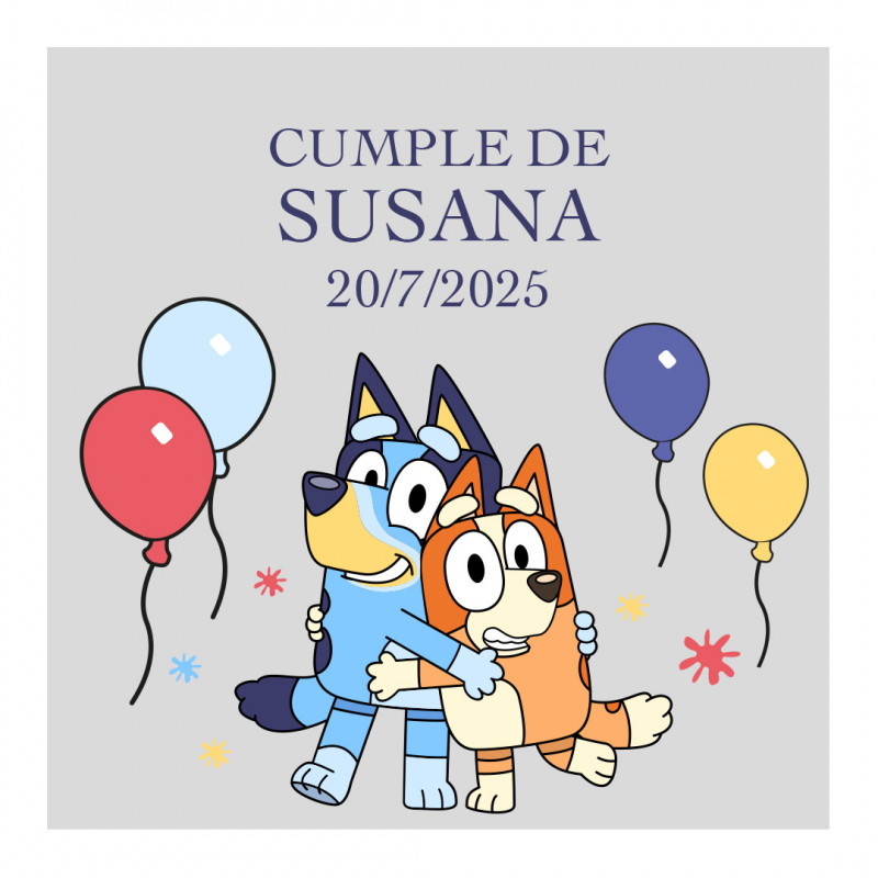 Adesivo Personalizzato Trasparente di Bluey e Bingo Ideale per Compleanni e Feste per Bambini 5x5cm