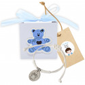 Bracciale con medaglia d'angelo in scatola con orsetto blu in rilievo personalizzata per dettagli battesimo bambino