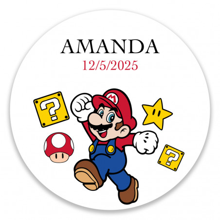 Adesivo super mario rotondo da 3 cm per personalizzazione