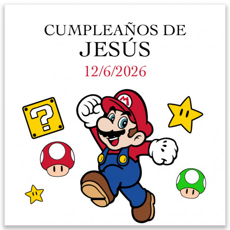 Adesivo personalizzato di Super Mario ideale per compleanni 5x5cm