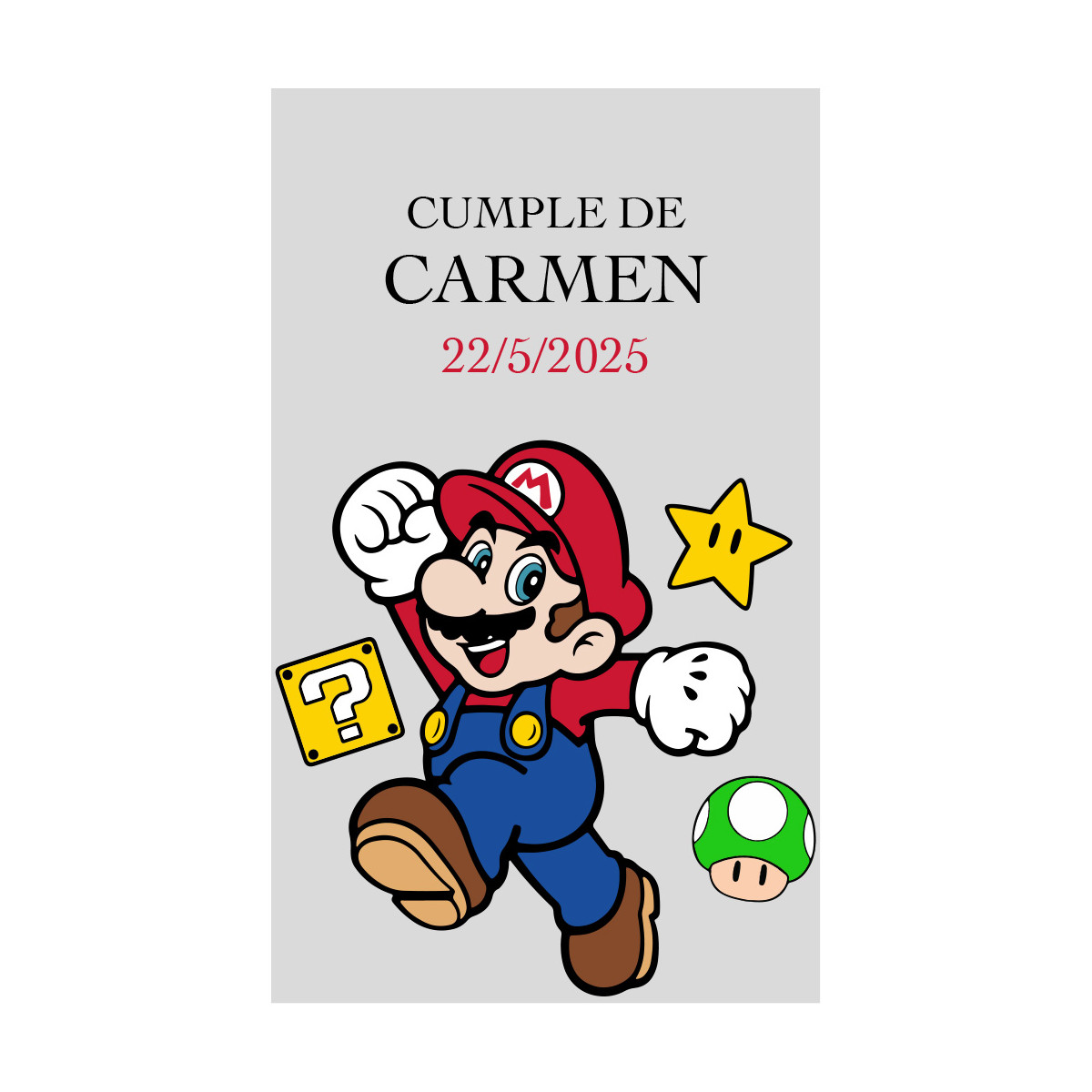 Adesivo personalizzato trasparente di Super Mario ideale per eventi speciali 5x3cm