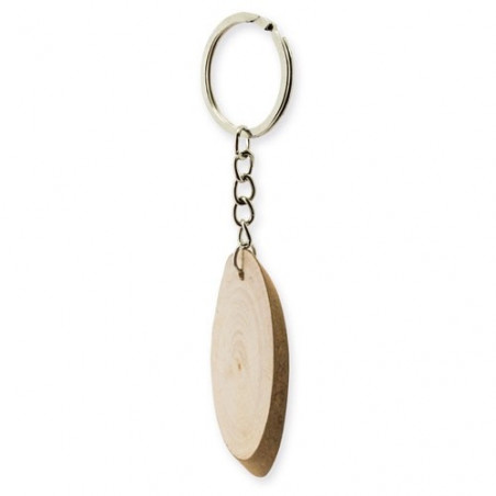 Portachiavi con tronco di legno presentato in busta kraft rossa con adesivo per natale