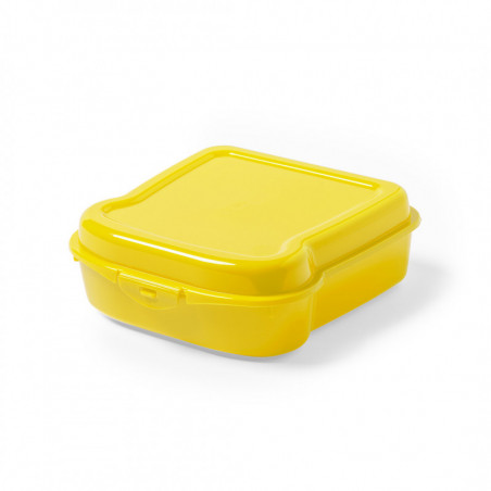 Porta panini giallo con adesivo personalizzato per i dettagli
