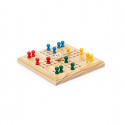 Ludo in legno in sacchetto di cotone con adesivo di ringraziamento per i dettagli