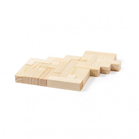 Tetris in legno presentato in una scatola personalizzata con adesivo di compleanno