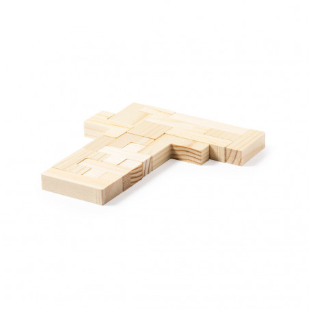 Tetris in legno presentato in una scatola personalizzata con adesivo di compleanno