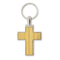 Portachiavi a forma di croce in metallo con bambù in scatola personalizzata con adesivo di battesimo per regalo