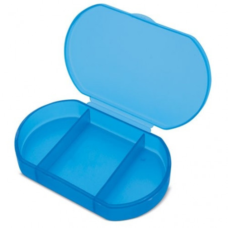 Pastillero blu trizone personalizzato con adesivo di bambino per comunione