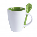 Tazza in ceramica con cucchiaio verde personalizzato e adesivo per bambino di Comunione