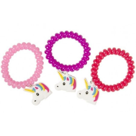 Braccialetto di unicorno e bollicine in sacchetto di organza viola con etichetta di unicorno per gli invitati