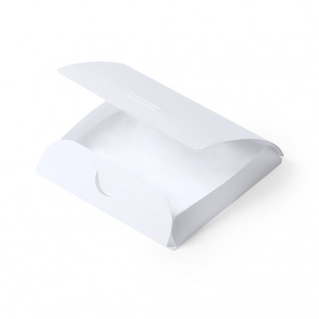 Sottobicchieri di sughero con frase in astuccio bianco con adesivo personalizzato