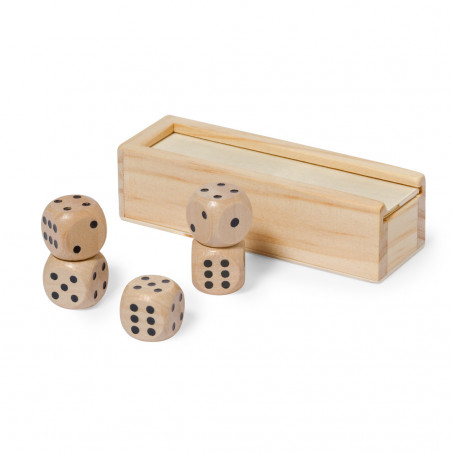 Gioco di dadi in legno in scatola personalizzata con adesivo di battesimo