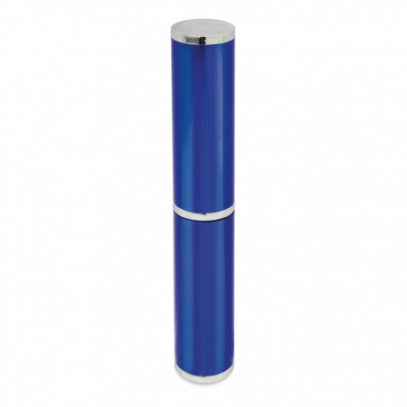 Penna a sfera con custodia in metallo blu royal con adesivo degli sposi su moto per matrimoni