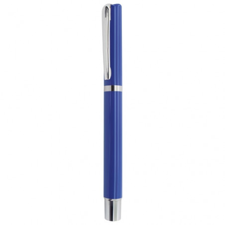 Penna a sfera con custodia in metallo blu royal con adesivo degli sposi su moto per matrimoni