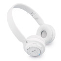 Cuffie Bluetooth bianche pieghevoli in custodia in stoffa con etichetta e adesivo personalizzabile da regalare