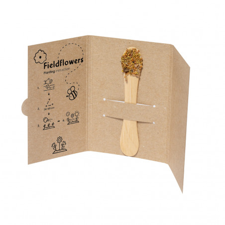 Semi di fiori di campo su bastoncini da piantare con adesivi personalizzabili ideali come regalo.