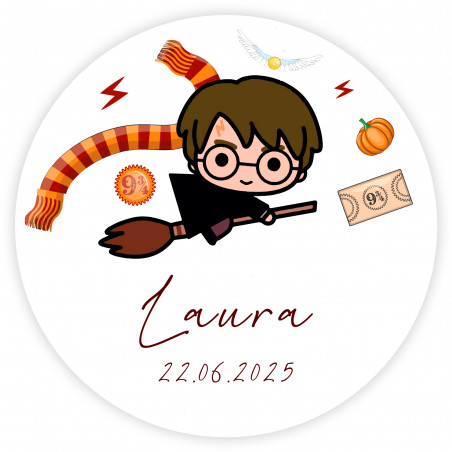 Adesivo rotondo da 3 cm con design ispirato a harry potter personalizzabile