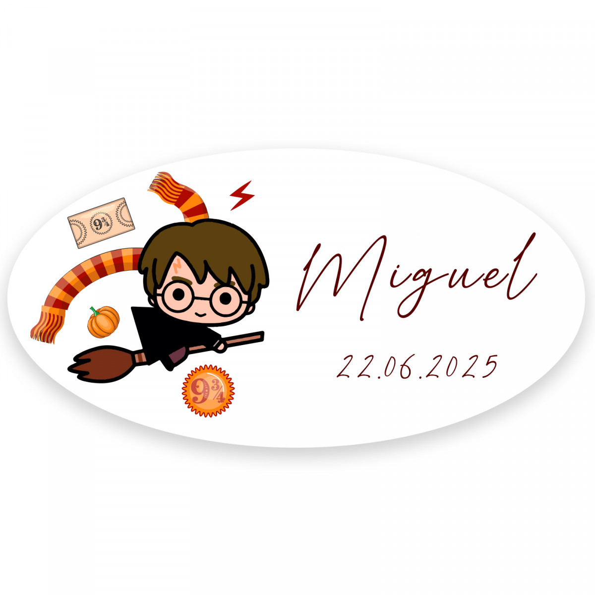 Adesivo ovale ispirato a harry potter con testo personalizzabile