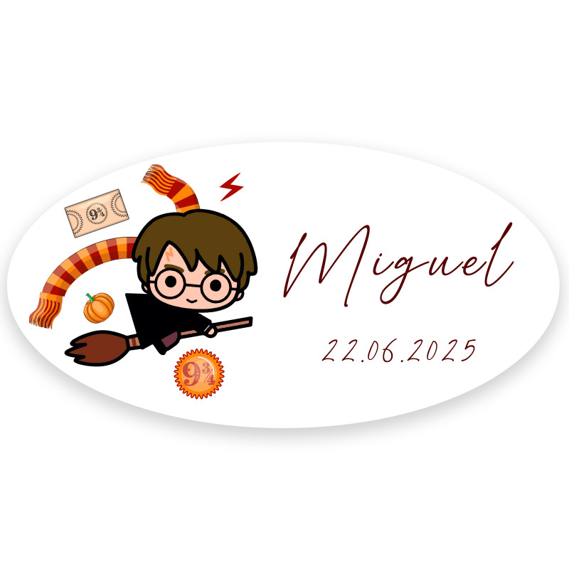 Adesivo ovale ispirato a harry potter con testo personalizzabile