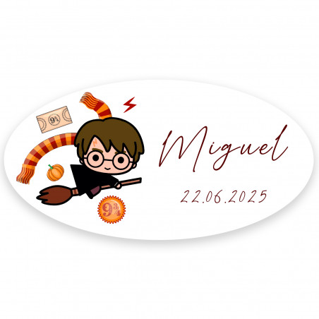 Adesivo ovale ispirato a harry potter con testo personalizzabile