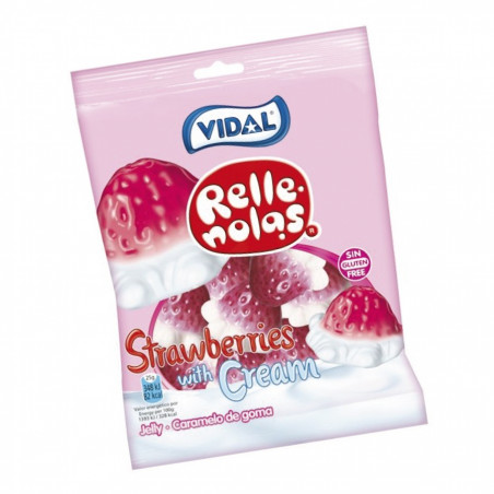 Barattolo di caramelle con fragole di panna e adesivo personalizzabile dettaglio perfetto per eventi