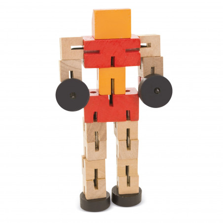 Gioco di abilità transformer in legno in sacchetto di kraft rosso e adesivo per compleanni