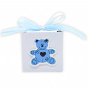 Bracciale con medaglia d'angelo in scatola con orsetto blu in rilievo personalizzata per dettagli battesimo bambino