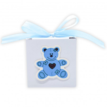 Bracciale con medaglia d'angelo in scatola con orsetto blu in rilievo personalizzata per dettagli battesimo bambino
