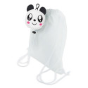 Zaino pieghevole per bambini con orsetto panda e penna con pompon abbinato