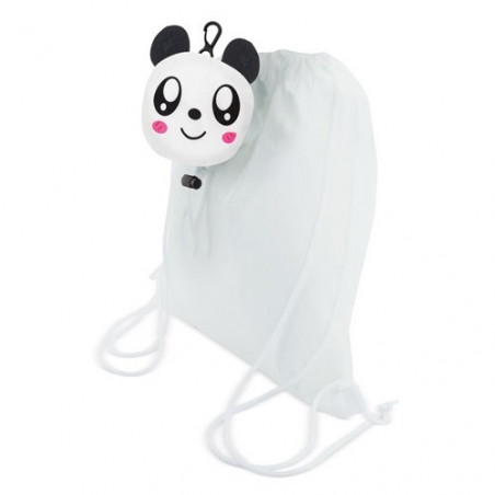 Zaino pieghevole per bambini con orsetto panda e penna con pompon abbinato