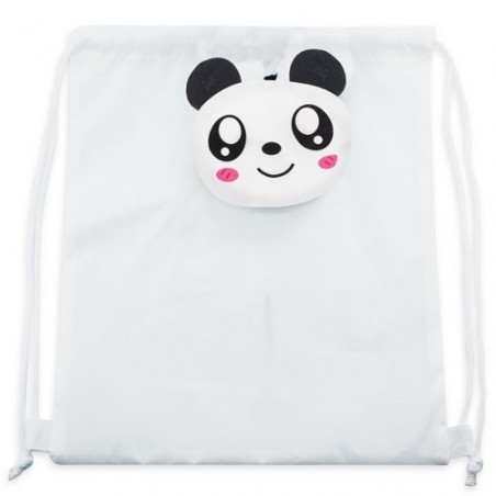 Zaino pieghevole per bambini con orsetto panda e penna con pompon abbinato