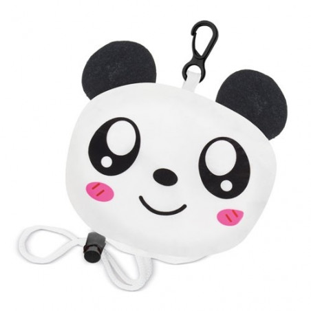 Zaino pieghevole per bambini con orsetto panda e penna con pompon abbinato