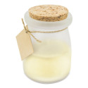 Candela aromatica al cocco con etichetta personalizzata colomba per omaggio agli ospiti