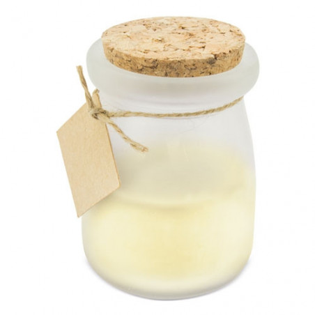 Candela aromatica al cocco con etichetta personalizzata colomba per omaggio agli ospiti