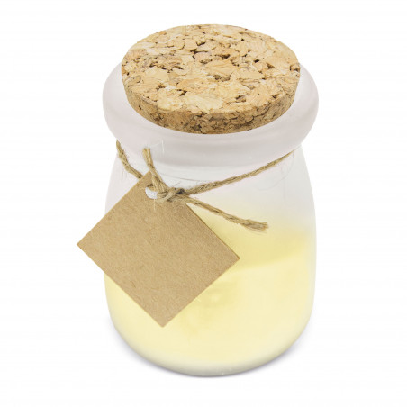 Candela aromatica al cocco con etichetta personalizzata colomba per omaggio agli ospiti