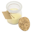 Candela aromatica al cocco con etichetta personalizzata colomba per omaggio agli ospiti