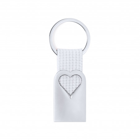 Portachiavi in alluminio a forma di cuore con nastro bianco e biglietto personalizzato per matrimoni
