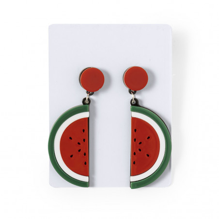 Orecchini design angurie in sacchetto con adesivo personalizzato per dettagli invitati