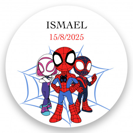 Adesivo spidey e superteam rotondo da 5 cm per personalizzazione